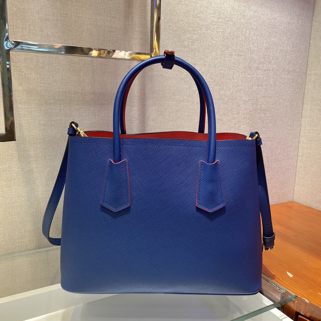 Prada Double Saffiano Leather Bag Shoulder Bag Blue 1BG775